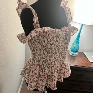 J. Crew ruffled top in sweet Liberty Florals pink print